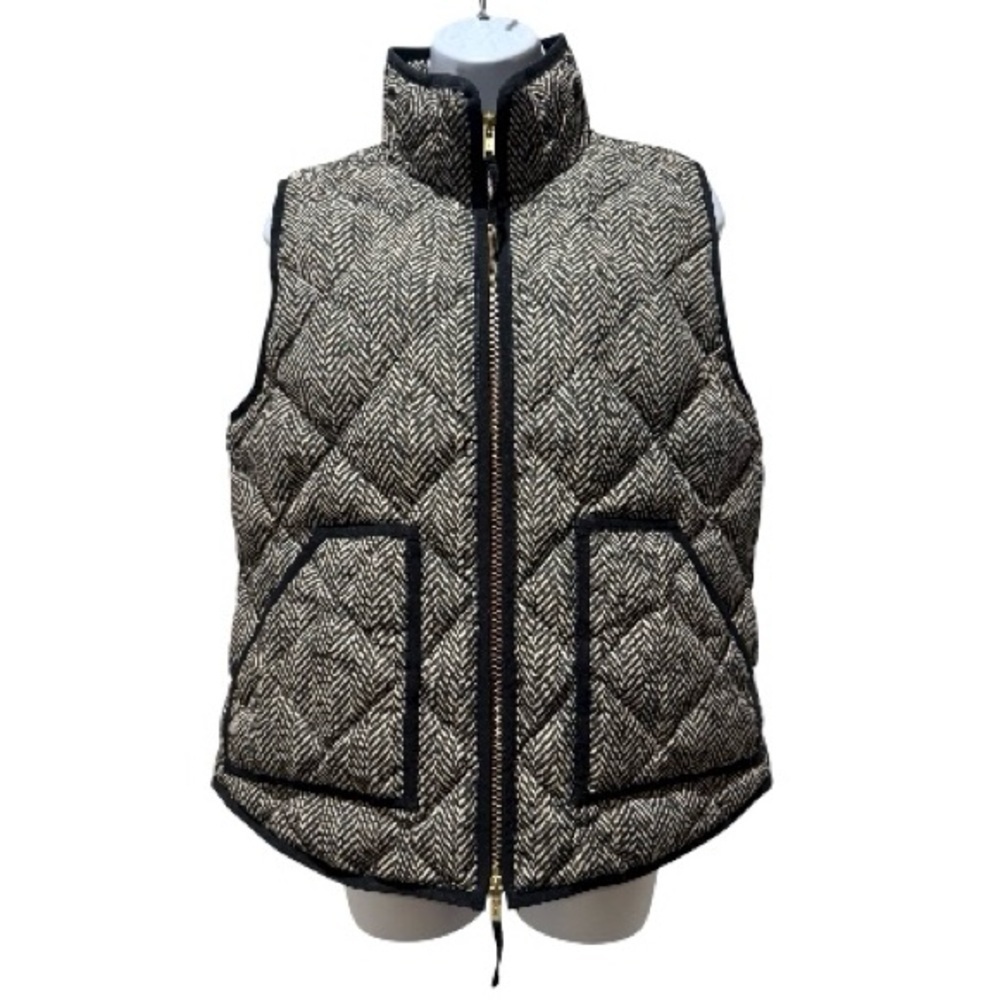 J.Crew Herringbone Quilted Puffer Vest Women’s Medium Gray Black